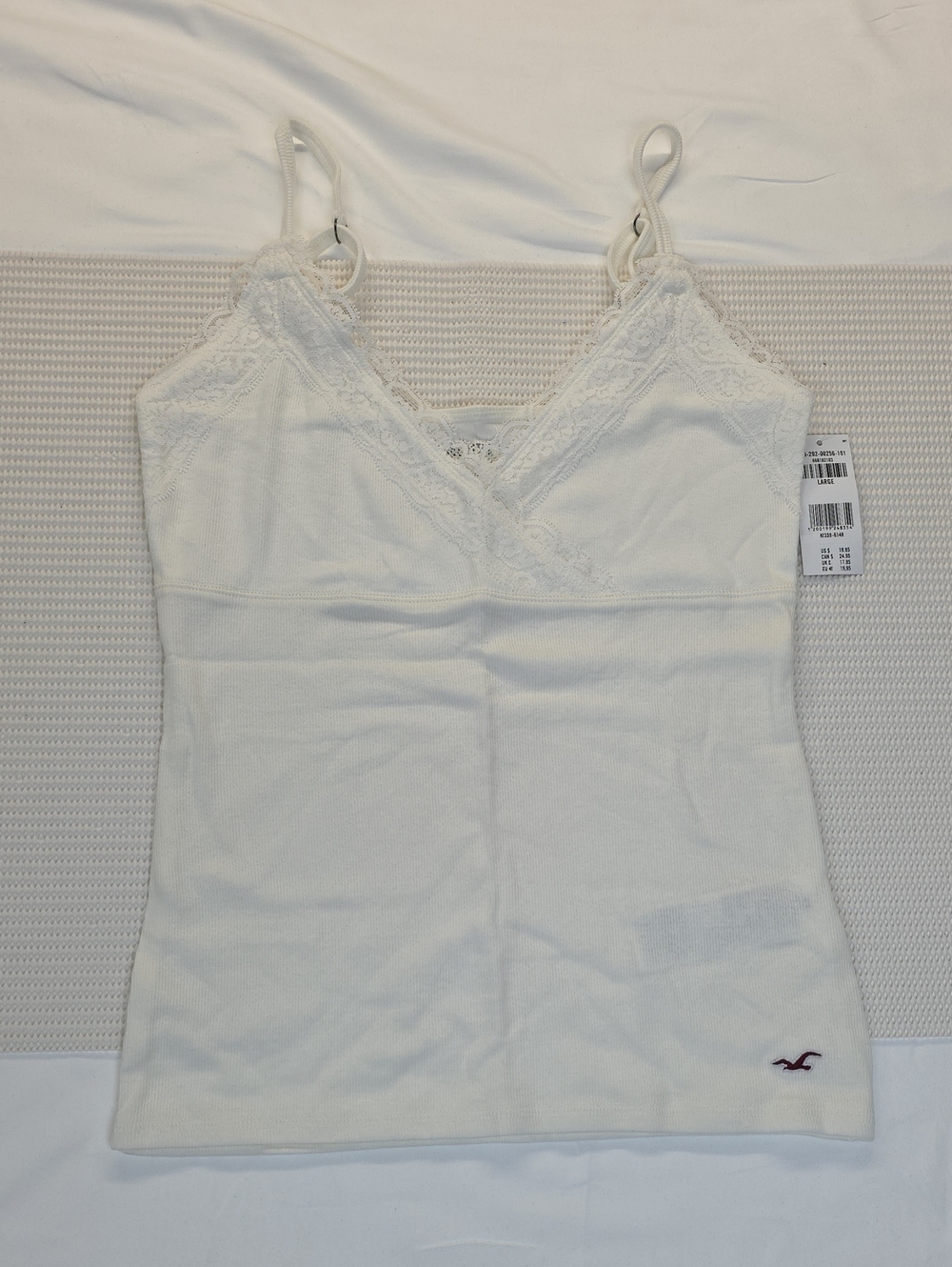 Hollister White Lace-Trim Cami Tank Top Large